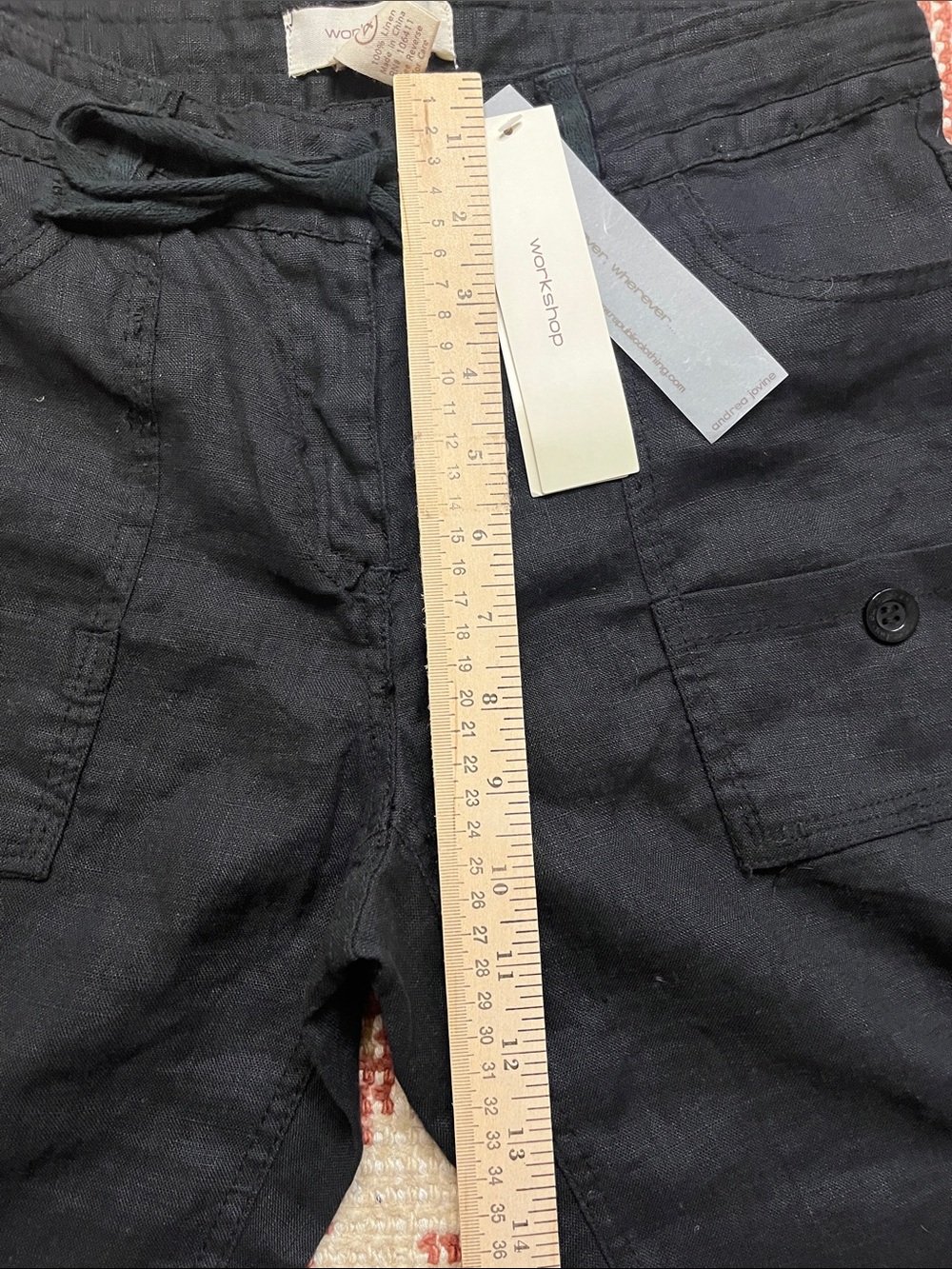 NWT Workshop by Andrea Jovine Linen Utility Cargo Pants Size 4 Black - Picture 3 of 7